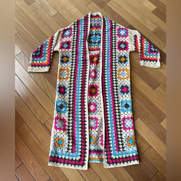POL One Boho Granny Square Crochet Duster Cardigan Sweater OS - Picture 2 of 12